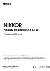 Nikon NIKKOR Z 180-600mm f/5.6-6.3 VR Guide De Référence