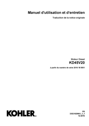 Kohler KD45V20 Manuel D'utilisation Et D'entretien