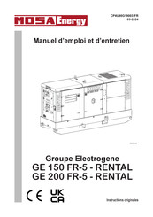 Mosa GE 200 FR-5 - RENTAL Manuel D'emploi Et D'entretien