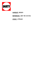 Bosch SMV 40 M 20 EU Notice D'instructions