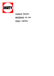 Brandt CR 1701 Guide D'installation Et D'utilisation