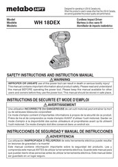 Metabo HPT WH 18DEX Instructions De Sécurité Et Mode D'emploi