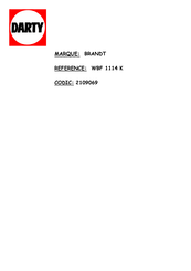 Brandt WBF 1114 K Manuel D'utilisation Et D'entretien