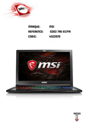 MSI GS63 7RE-017FR Manuel D'utilisation