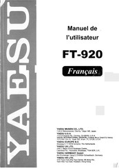 Yaesu FT-920 Manuel De L'utilisateur