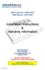 IMPERIAL KITCHEN VENTILATION WH1900 Instructions D'installation