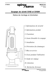 Spirax Sarco SV60H Notice De Montage Et D'entretien