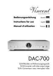 VINCENT DAC-700 Manuel D'utilisation