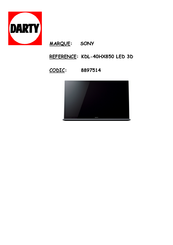 Sony BRAVIA KDL-40HX850 Mode D'emploi