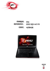 MSI GE62 6QD-447-FR Manuel D'utilisation