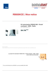 Nice RB600BDKCE Instructions Et Recommandations Pour L'installateur