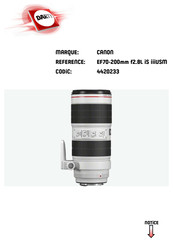 Canon EF70-200mm f2.8L IS III USM Mode D'emploi