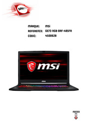 MSI GE73 RGB 8RF-485FR Manuel D'utilisation