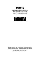 TTI TG1010 Mode D'emploi