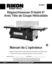 Rikon Power Tools 20-800H Manuel De L'opérateur