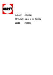 Siemens SN 66 M 080 EU Notice D'utilisation