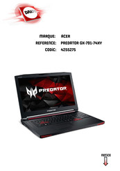 Acer PREDATOR GX-791-74XY Manuel D'utilisation