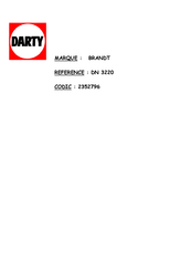 Brandt DN3220 Guide D'installation & D'utilisation