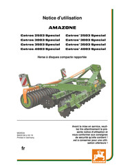 Amazone Catros 2503 Special Notice D'utilisation