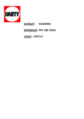 ROSIERES RFP 358 INOX Notice D'emploi Et D'installation