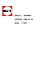 ROSIERES RCM 678 RB Notice D'emploi Et D'installation