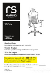 realspace RS GAMING Vertex 3537611 Instructions Pour L'assemblage Et Information Sur La Garantie