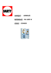 Gorenje RK 6285 W Notice D'utilisation