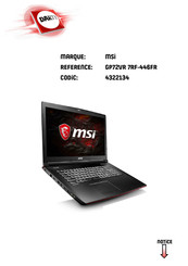 MSI GP72VR 7RF-446FR Manuel D'utilisation