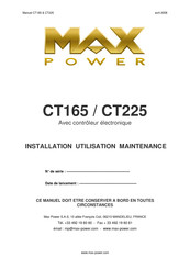 MAX power CT225 Installation, Utilisation Et Maintenance