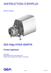 GEA Hilge HYGIA ADAPTA Serie Instructions D'emploi