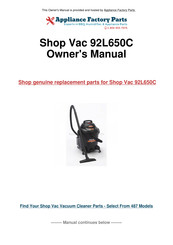 Shop-Vac 92L650C Guide De L'utilisateur