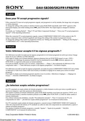 Sony DAV-SR2 Addendum Au Manuel D'utilisation