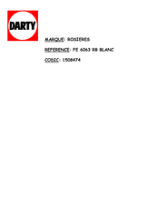 ROSIERES CREATIS FE 6063 RB Notice D'emploi Et D'installation