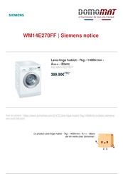 Siemens WM14E270FF Notice D'utilisation Et D'installation