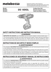 Metabo HPT DS 18DGL Instructions De Sécurité Et Mode D'emploi