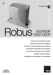 Nice Robus 600 Instructions Et Recommandations Pour L'installateur