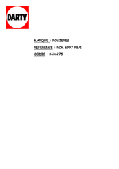 ROSIERES RCM 6997 RB/1 Notice D'emploi Et D'installation