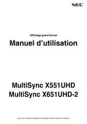 NEC MultiSync X551UHD Manuel D'utilisation