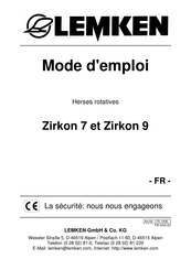 LEMKEN Zirkon 7/250 Mode D'emploi