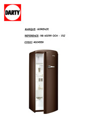 Gorenje RB 60299 OCH-15J Notice D'utilisation