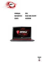 MSI GV62 8RE-046FR Manuel D'utilisation