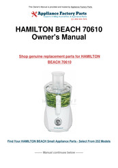 Hamilton Beach 70610 Mode D'emploi