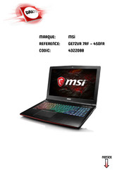 MSI GE72VR 7RF-450FR Manuel D'utilisation