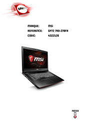 MSI GP72 7RD-278FR Manuel D'utilisation