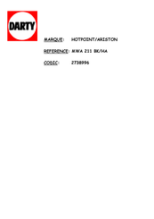 Hotpoint Ariston MWA 211 BK/HA Mode D'emploi