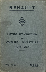 Renault ZA3 1935 Notice D'entretien