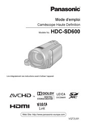 Panasonic HDC-SD600EG Mode D'emploi