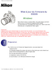 Nikon D300s Guide De Mise À Jour