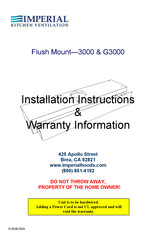 IMPERIAL KITCHEN VENTILATION Flush Mount G3000SD2 Instructions D'installation