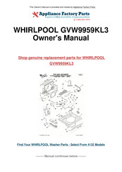 Whirlpool CALYPSO GVW9959KL3 Guide D'utilisation Et D'entretien